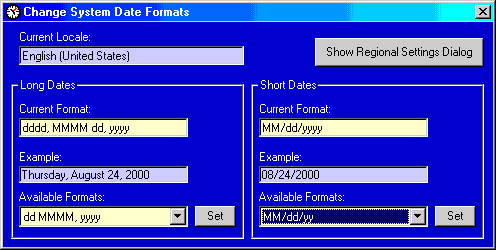 List and change the system's long and short dates formats.