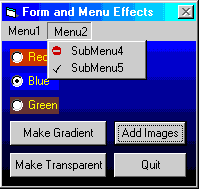 Form with Gradient Background and pictures on the menu.