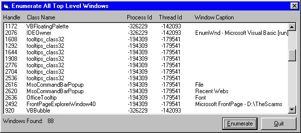 Enumerate all Top-level Windows with the EnumWindows API