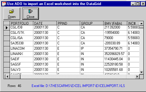 Load Excel data into the DataGrid using ADO