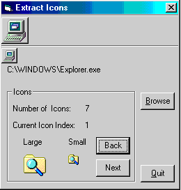 Extract Icons from an .EXE or .DLL and add them to a picturebox or imagelist control.