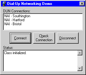 Enumerating and starting a Dial-Up Networking internet connection.