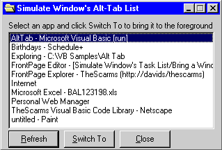 Simulate Window's Alt-Tab list and bring a window to the foreground