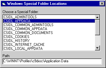 Determine the location of Windows Special Folders using SHGetFolderPath API from SHFolder.dll.