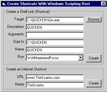 Create Shortcuts (shell links) with Windows Scripting Host