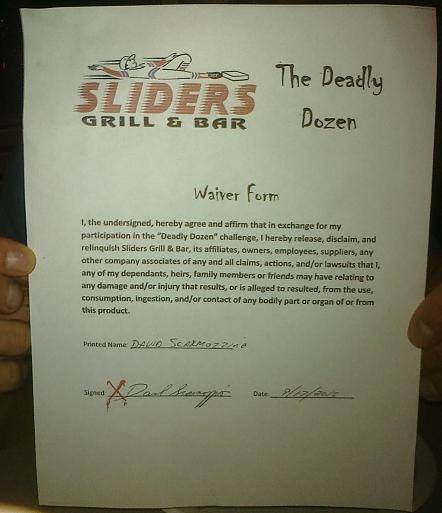 Deadly dozen ghost pepper wing challenge waiver.